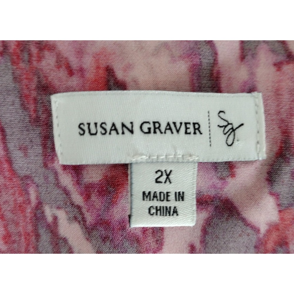 Susan Graver Pink Liquid Knit Layered Pullover Blouse Women's Size 2X Pre-owned - Picture 3 of 9